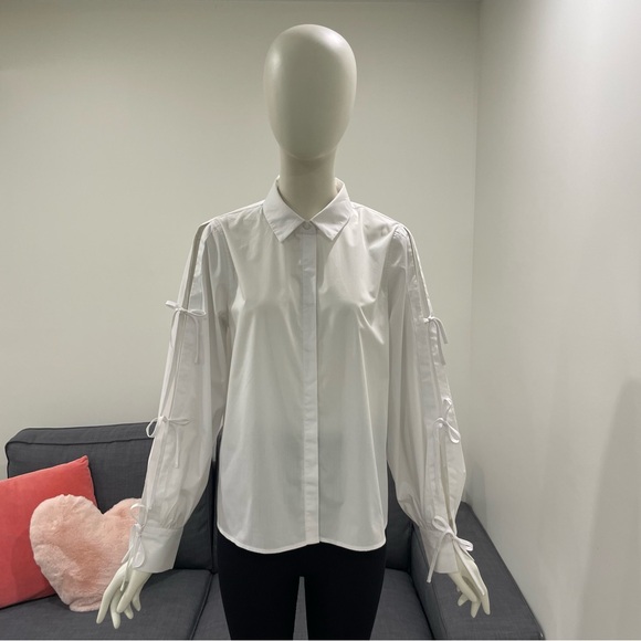 NWT KAFFE KAsara White Shirt with Tie-Up Sleeves & Pretty Pearl Button Size M - Picture 5 of 15